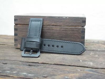 $90 • Buy Handmade  Nero  Black Leather Watch Strap Band For Panerai GPF 27,26, 24,22mm