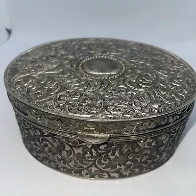 Vintage Oval Silver Plated Jewelry Box  • $12.50