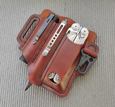 EDC Leather Belt Pouch With Keychain. Pouch For Leatherman Multitool Flashlight • $69