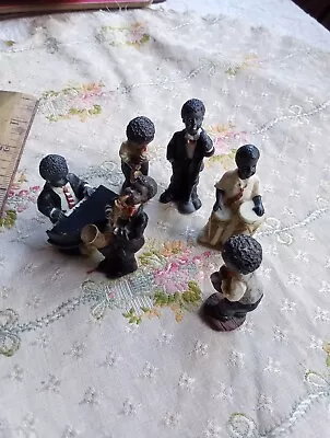 SET OF VINTAGE RESIN AMERICAN JAZZ BAND FIGURES X 6 Decorative Figurines Black • £5.50