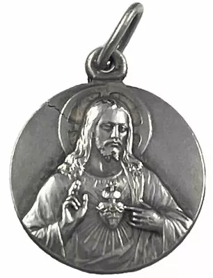 Vintage Catholic Sacred Heart Of Jesus  Silver Tone Religious Medal • $8.99