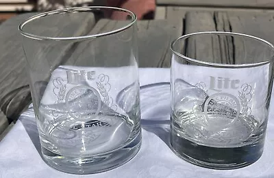 Vintage 80's Miller Lite Beer All Stars Etched Logo High & Low Ball Glasses • $15.95