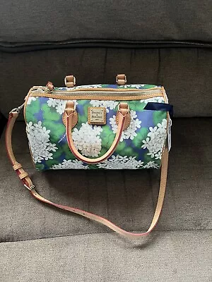 Dooney And Bourke White Marine Blue Hydrangea Floral Barrel Bag/ Satchel NWT • $112.50