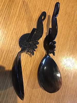 2x Asian Buffalo Horn Large Rice Salad Serving Spoons Hand Carved Dragon Design • £16