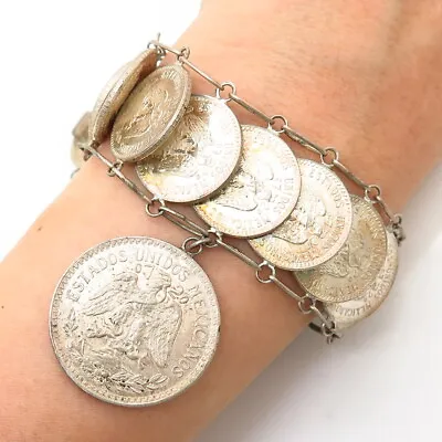 720 Silver Vintage Mexico 1940s 20 & 50 Centavos Coin Link Bracelet 6 3/4  • $291.99