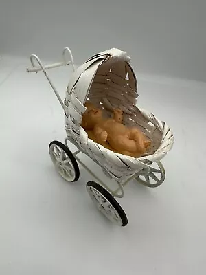 Vintage Miniature Dollhouse White Wicker Baby Carriage Stroller Bully Baby Boy • $19.99