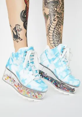 YRU Y.R.U Dollskill Dolls Kill Qloud Platform Trainers Shoes 7 Clear Heel • £85