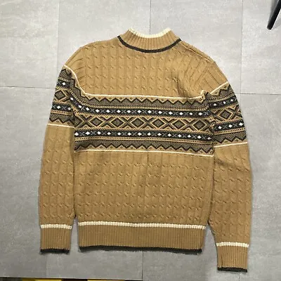 Vintage Handmade Sweater Mock Neck Pullover Tan Black Textured Size Small / Med • $22.99