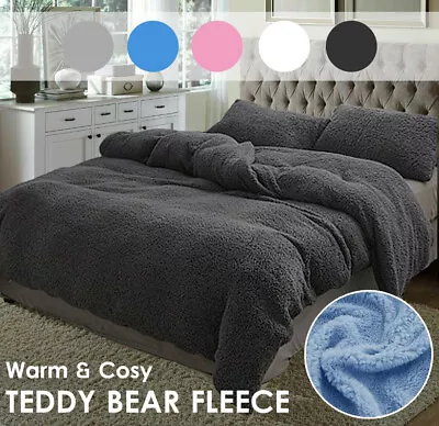 $49 • Buy Super Warm Teddy Bear Fleece Thermal Quilt Doona Duvet Cover Set All Size Winter