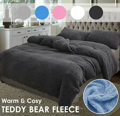 Super Warm Teddy Bear Fleece Thermal Quilt Doona Duvet Cover Set All Size Winter • $40