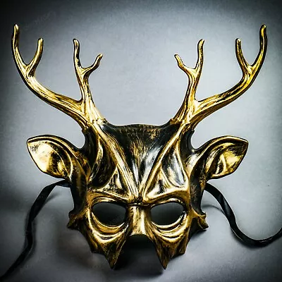 $39 • Buy Black Gold Devil Demon Deer Horn Party Masquerade Mask Halloween Party Mask