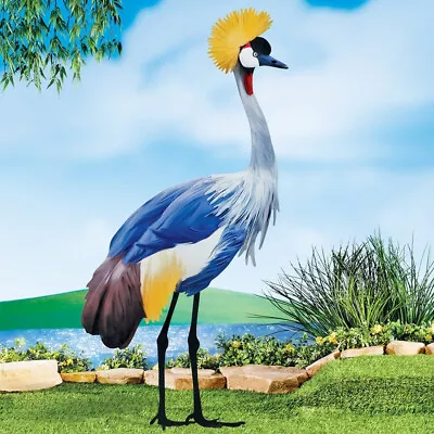 Realistic Grey Crowned Crane Heron Bird Garden Stake Outdoor Pond Yard Decor • £28.91