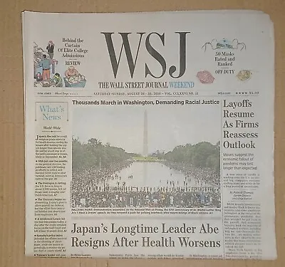 $11 • Buy The Wall Street Journal Newspaper August 29-30 2020 Washington March Shinzo Abe