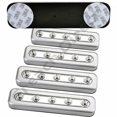 Silver 5 Led Strip Push Lights Battery Stick Cupboard Cabinet Shed Camper Van • £3.99