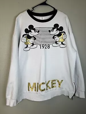 Mickey Mouse Sweatshirt Adult 2xl White Gold Black 1928 Zippers Pullover Womens • $11.99