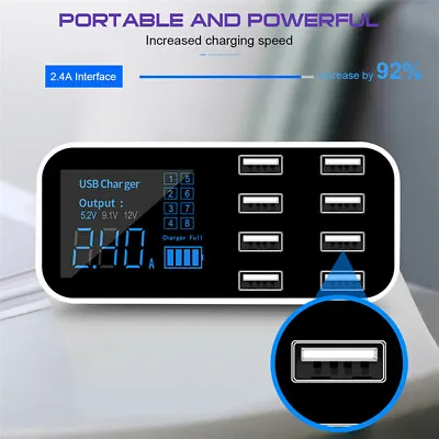 Multi-Port 8 USB Charger Car Lighter Charging Station Hub LCD Digital Display 1x • $27.80