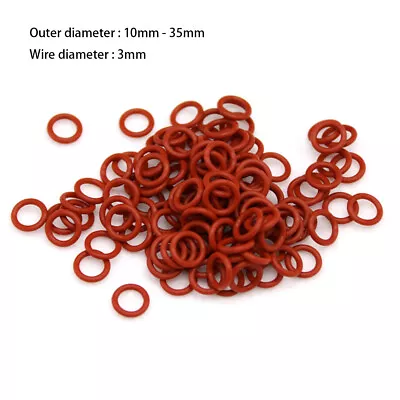 Red Rubber Silicone O Ring CS 3mm OD 10 ~ 70mm Food Grade Gasket Rubber O-ring • £1.67