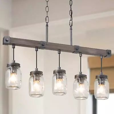 Mason Jar Chandelier 5-Light Farmhouse Chandelier 25.5  Rustic Island Lighting • $128.99