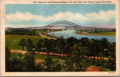 Postcard. Railroad And Bourne Bridges Cape Cod Canal Massachusetts. AF. • $1.95