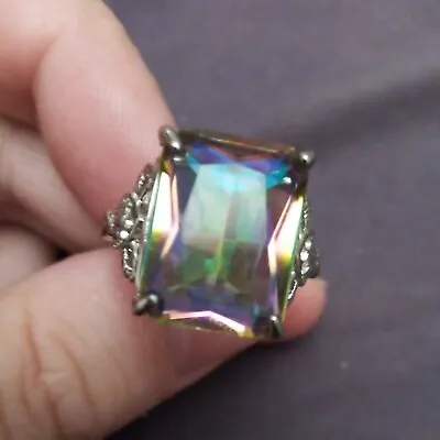 Synthetic Mystic Topaz Emerald Cut Size 12ct And  Ring UK Q Sz US 8 • £7.50