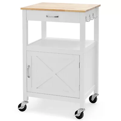 Kitchen Servicing Cart Rolling Kitchen Island W/ Rubber Wood Top Storage Bar • $999