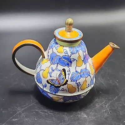 Kelvin Chen 1452 Enamel Teapot Pear Gourd Plant Butterfly 2000 Blue White Orange • $28