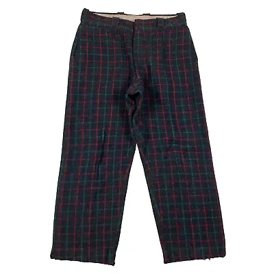 VTG Gray Red & Green Plaid Heavy Wool Hunting Pants 50s 60s Serval Zipper 33x27 • $29