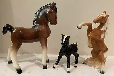 3 Pc Collection Old Estate Vintage Magnificent Glossy Ceramic Horse Figurines • $26