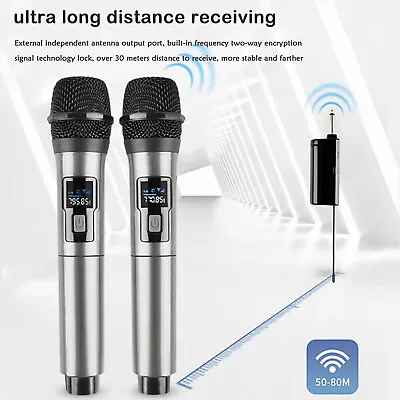 Pro UHF Wireless Dual Handheld Microphone System Set Rechargeable Karaoke Church • $26.99