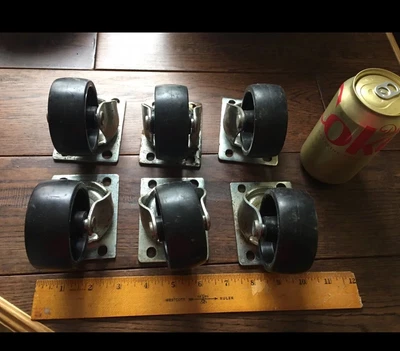 $24.99 • Buy Set Of 6 Vintage Swivel Casters Metal Industrial Cart 2-1/2” Rubber Wheels