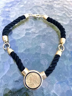 Vtg Black Cord Gold Tone Republique Francaise Lagriffoul Medallion Coin Necklace • $34