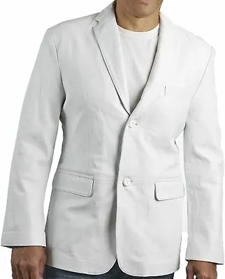 Classic Men's 100% Leather Blazer Genuine Lambskin TWO BUTTON Coat White Jacket  • $119.20