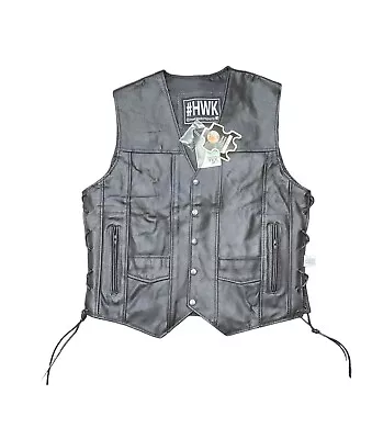 HWK Black Leather Riding Vest Motorcycle Classic Vintage Club Bike Mens M NWT • $85.57