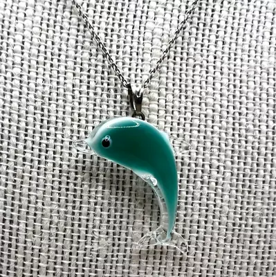 Murano Glass Handcrafted Lovely Dolphin Pendant Necklace & 925 Sterling Silver • $24.90