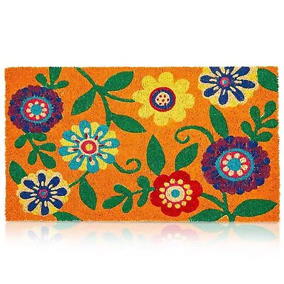 Floral Design Coir Doormat For Outdoor Entrance Natural Coir Welcome Mat 17x30 • $22.49