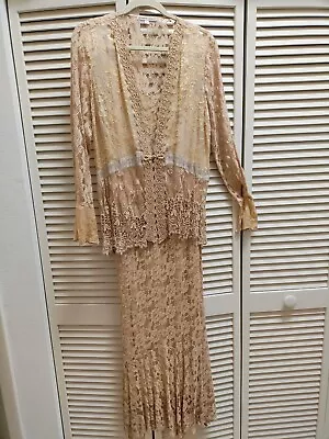 VTG Spencer Alexis Cream Lace Sequin Long Sleeve Jacket & Dress Collection Dress • $59.99