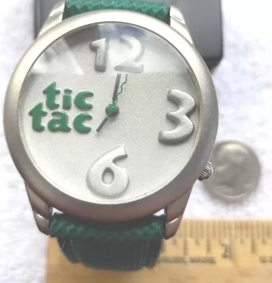 TIC TAC Breath Mint Advertising Character Wrist Watch GREEN BAND NEW BATTERY • $19.95