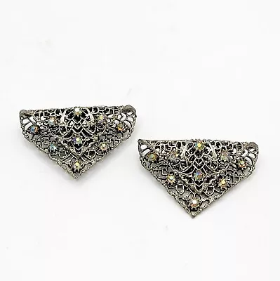 Vtg MUSI Shoe Clips Folded Napkin Iridescent Rhinestones Jewelry  • $59.99
