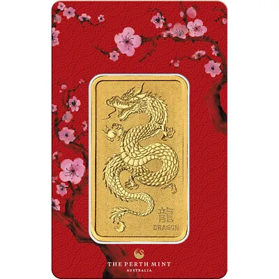 1 Oz Gold Bar Perth Mint Lunar Year Of The Dragon 999.9 Fine • $2483.12
