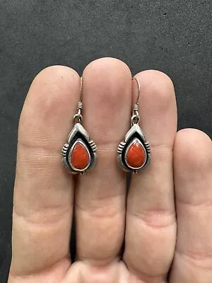 4g VTG Navajo OD Sterling Silver 925 Coral Drop Earrings Jewelry Lot P • $16