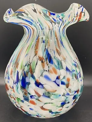 VTg Murano End Of The Day Handblown Ruffled Swirl Glass Vase 7.5  From Italy • $50