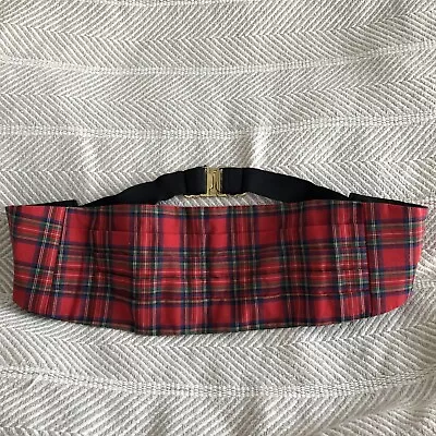 Vintage Red Plaid Tartan Pleated Cummerbund Adjustable Size EUC • $18.99