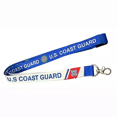 US Coast Guard Reversible Neck Lanyard Military ID Holder Key Ring Blue White • $9.67