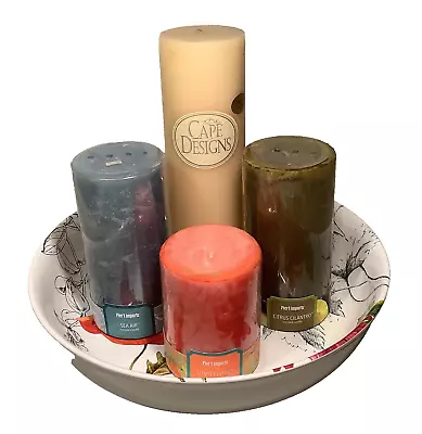 Hallmark Marjolein Bastin Nature Printed Bowl W/4 Pillar Asst Candles•Colors-New • $109.98