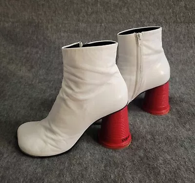 MM6 MAISON MARGIELA Womens  Booties Ankle Boots White Leather Red CUP TO GO 39 • $289.99