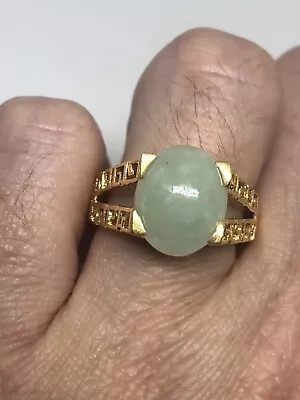 Vintage Green Chrysoprase Ring Deco Golden 925 Sterling Silver Size 8 • $52