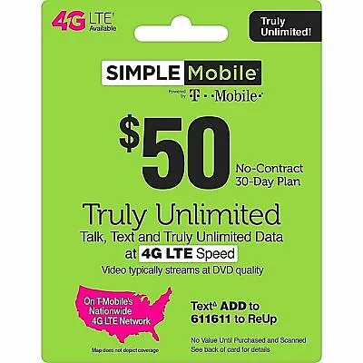 SIMPLE MOBILE Sim Card For $75+ For 3 Months $40/$50 Truly Unlimited Plan / ESim • $7