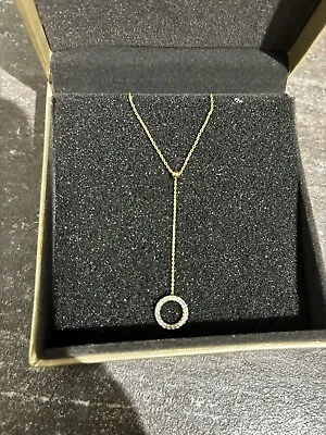 9ct Yellow Gold Cubic Zirconia Circle Lariat Necklace 17 Inch • £100