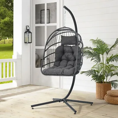 Hanging Egg Chair Swing Garden Pod Chair Rattan Indoor Outdoor Cushioned Hammock • £149.95