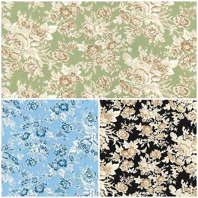 100% Cotton Poplin Craft Fabric Metre Fat Quarter Floral Craft Green Blue Black • £19.75